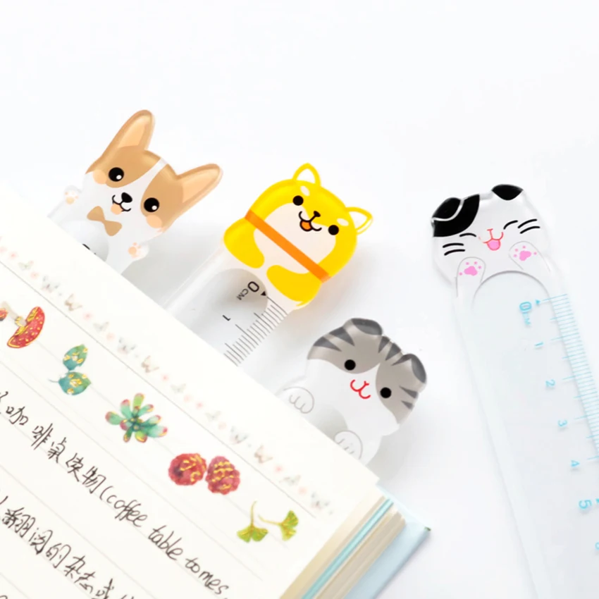 15 см прозрачный мультфильм животных пластиковая линейка, измерительный инструмент Детские Канцелярские принадлежности Kawaii закладки линейка прямая проектирование поставок