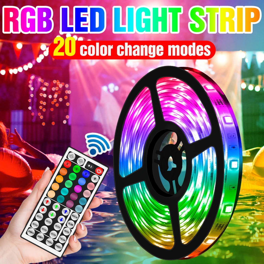 

12V RGB Light Strip LED BackLight Fita RGB Diode Tape Lamp 5M 10M 15M 20M Waterproof RGB LED Bedroom Lighting 5050 US EU UK Plug