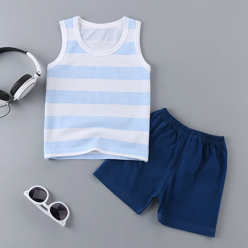 Summer Kids Boys Girls Clothes Set Pure Cotton Vest Sleeveless Tops+Shorts Sets Children Boy Waistcoats 2Pcs Cartoon Vests Suits | Детская