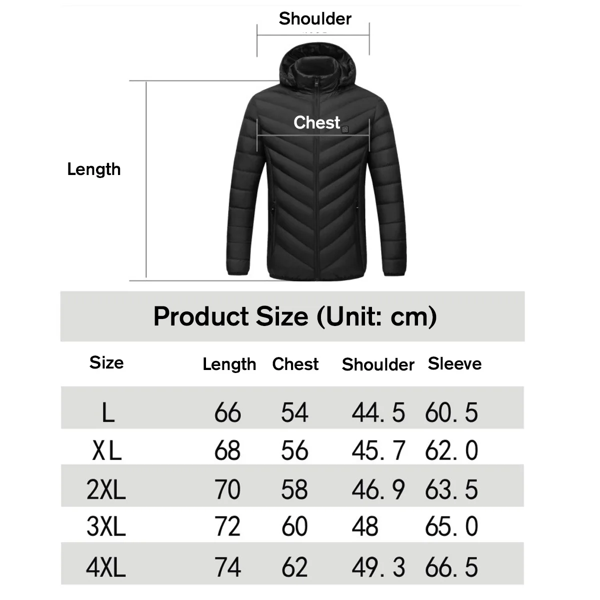 

USB Infrared Heated Jacket for Men Women Winter Waterproof Long Sleeve Hooded Down Jacket Hiking Electric Thermal Clothing Coat