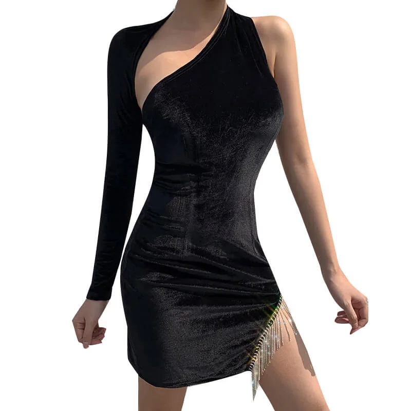 Женское однотонное облегающее платье COLDKER с открытой спиной на одно плечо