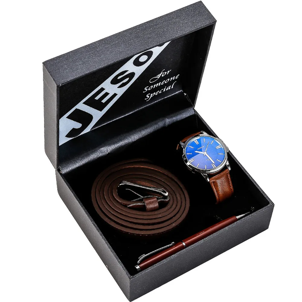 

3pes/Set Men's Gift Set Beautifully Packaged Watch Leather Belt Pen Creative Minimalist Combination Set-3pes/Set Parejas Regalos