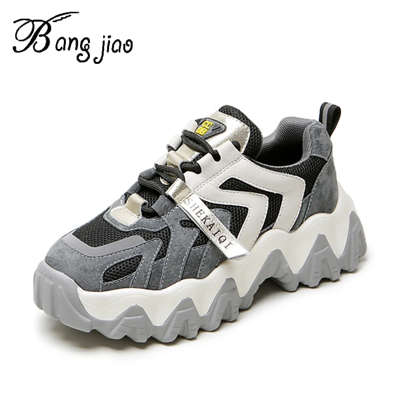 

2020 New Sneakers Women Platform Cow Leather Sneakers Mesh Shoes Casual Breathable Soft Woman Chunky Shoes chaussures femme