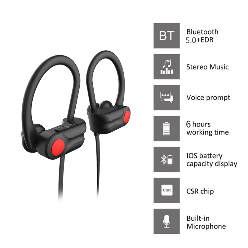 Беспроводные спортивные наушники Bluetooth водонепроницаемые Ipx7 Hd стерео