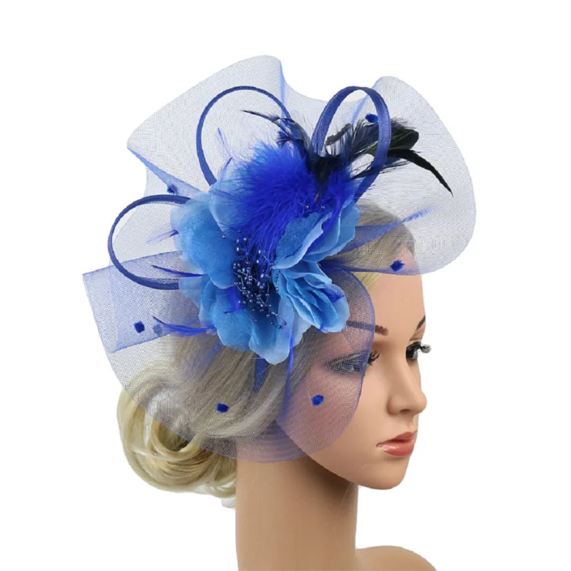 

2021 New Girls Fascinators Hat Women Flower Mesh Feathers Hat Wedding Royal Ascot Race Cocktail Tea Party Accessories Headband