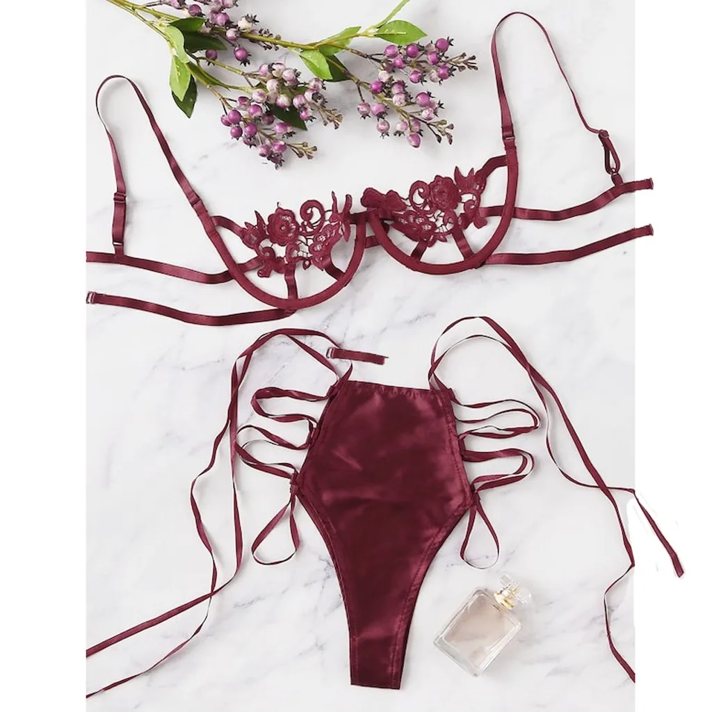 Эротическое белье, сексуальное белье в стиле babydoll, женское кружевное белье с цветами, Lenceria Mujer, бюстгальтер с дырочками, трусы, Сексуальное нижнее Белье для сна