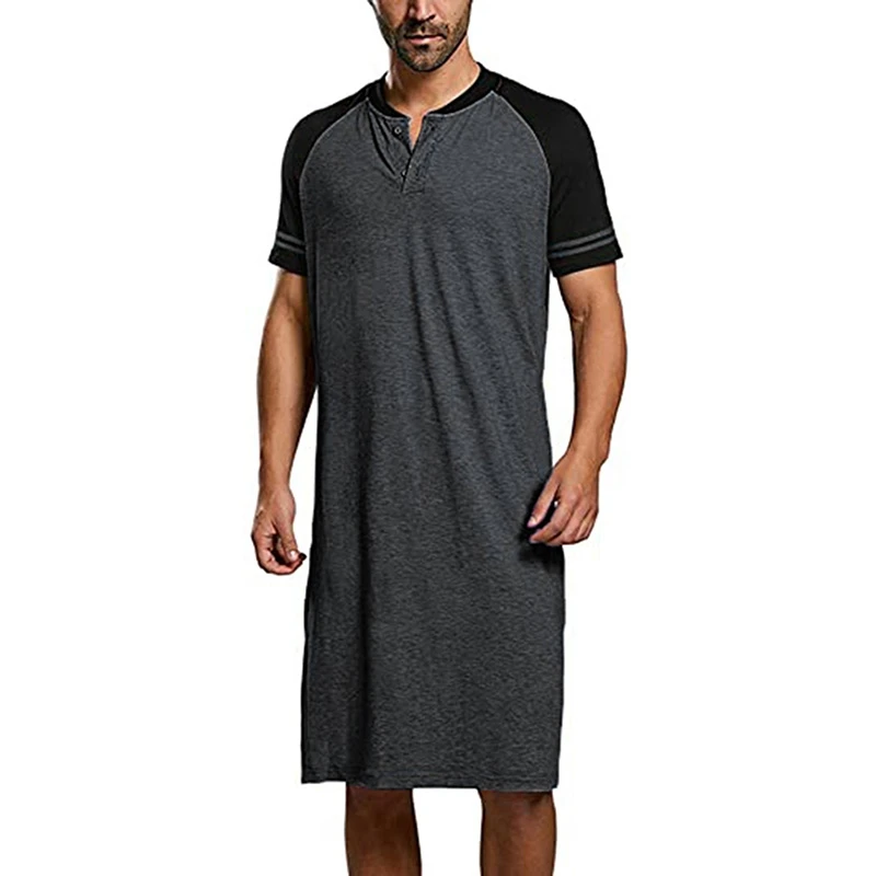 

WENYUIJH Men Sleep Robes Short Sleeve V Neck Nightgown Homewear Comfortable Patchwork Loose Mens Bathrobes Dressing Gown 5XL