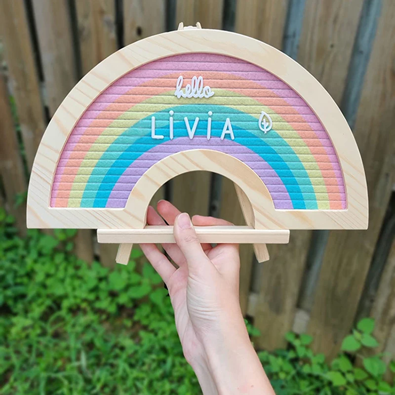 

Rainbow Felt Letter Board With Wooden Frame Desktop Felt Letter Note Board Message Board Changeable Character Baby Announcement