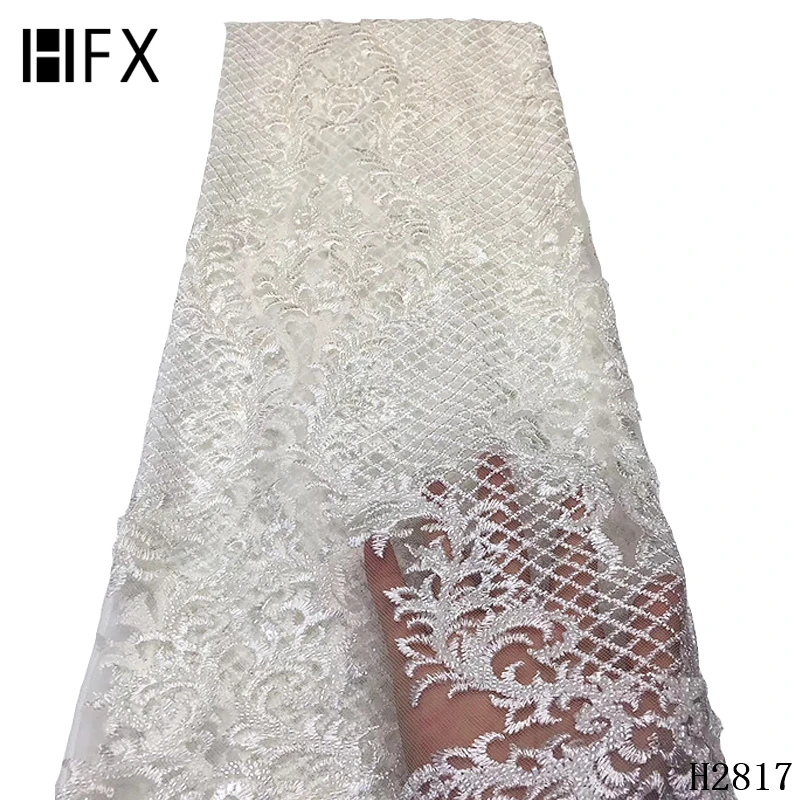 HFX 3d кружевная ткань розовый серый африканская французская кружевная ткань высокого качества Высококачественная ручная работа с бисером Свадебная, нигерийская, кружевная ткань F2126
