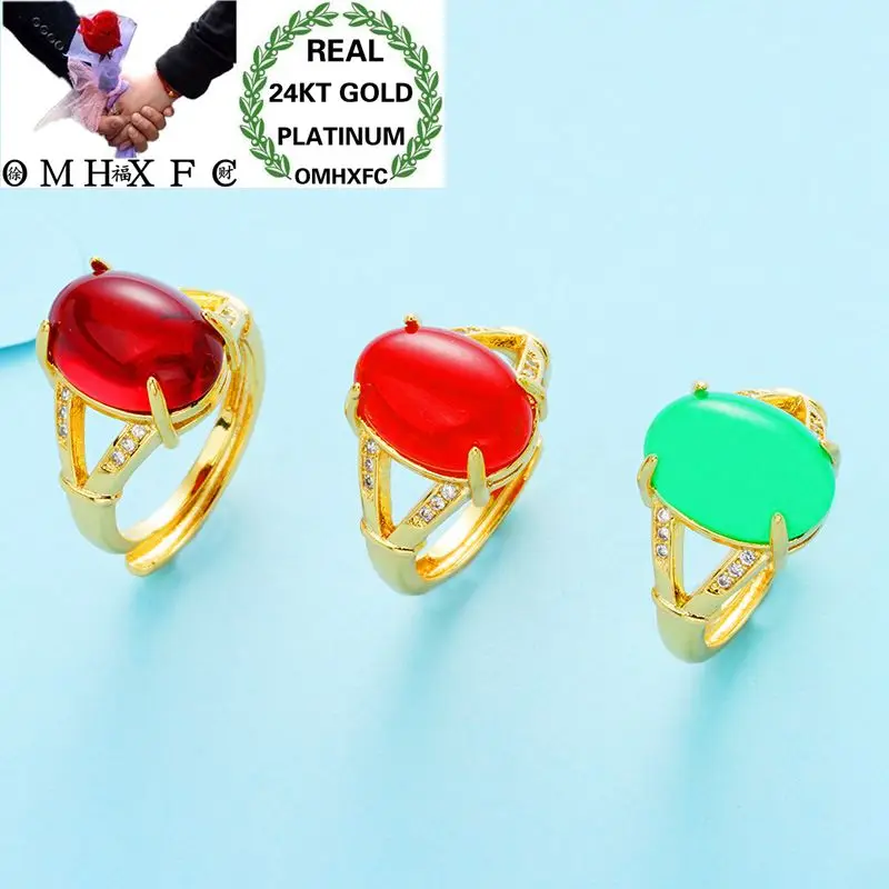 

OMHXFC оптовая продажа, Европейская мода, женский подарок на день рождения, свадьбу, Овальный халцедон, AAA циркон, 24KT, Настоящее золото, кольцо ...