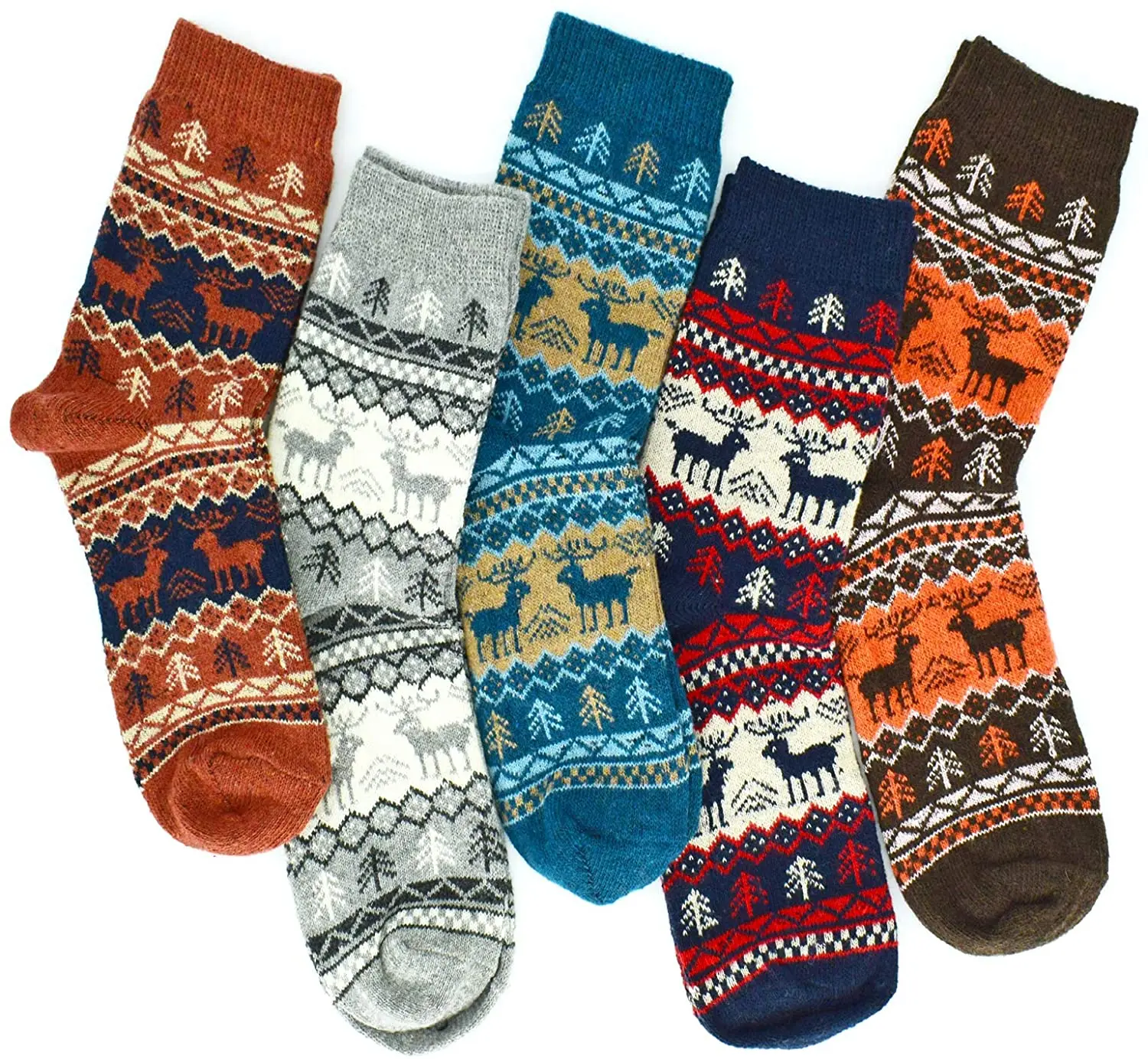 Womens Wool Socks Winter Warm Thick Hiking Boot Thermal Cozy Crew Elk Pattern Soft Socks for Cold Weather 5 Pairs