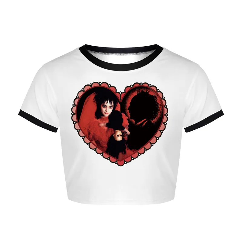 

Rainbowwaves Summer Casual O-neck T-shirt Punk Short Sleeve T-shirt Slim Women's Shirt Fashion Sexy Popular Print Gothic Top