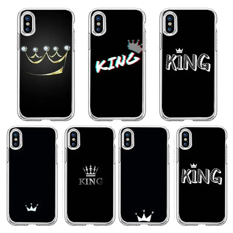 

Cartoon Crown Letter King Queen DIY Phone Case Transparent soft For iphone 13 12 11 8 7 plus mini x xs xr pro max