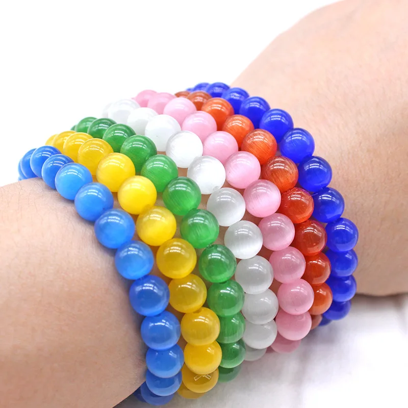 

8mm 10mm Elastic Rope Beaded Bracelet DIY Men's and Women's Lovers Bracelet Material Natural Stone Cat's-Eye Bracelet Wholesale