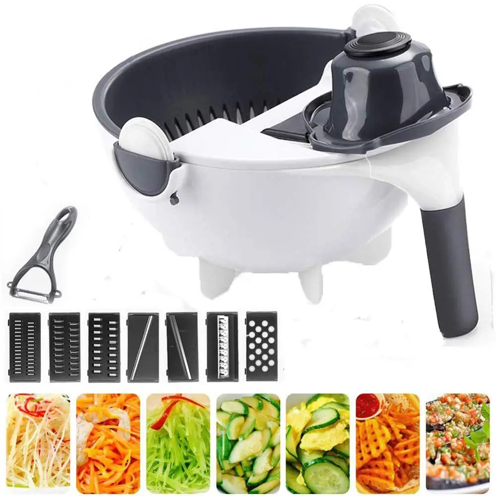 9 В 1 Magic Поворот Овощерезка с корзиной для сушки Многофункциональная кухня
