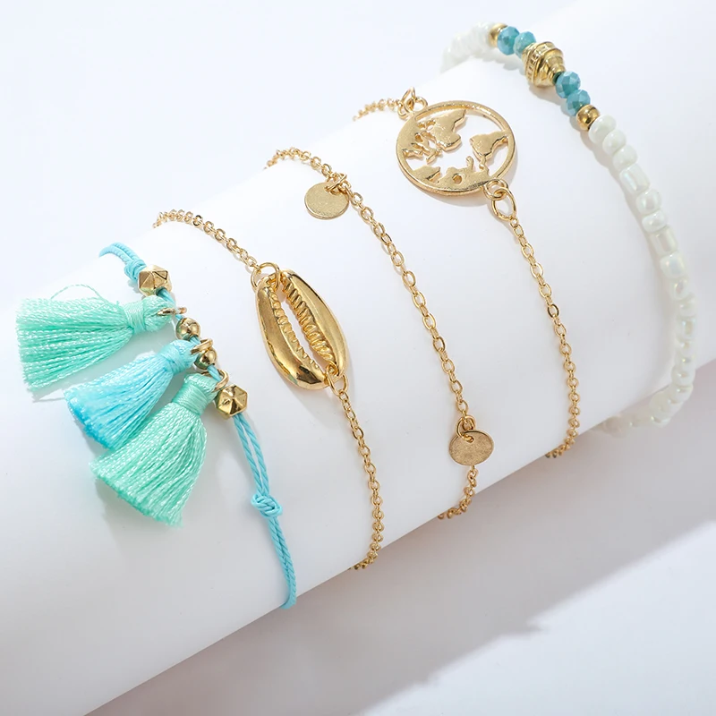 Docona Boho Shell Tassel карта белый beadds ножной браслет набор для женщин металлический геометрический многослойный ножной браслет; Комплект бижутерии 8601