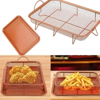 metal copper tray microwave oven copper baking tray bbq tray fry pan non stick chips basket baking dish grill mesh kitchen tool