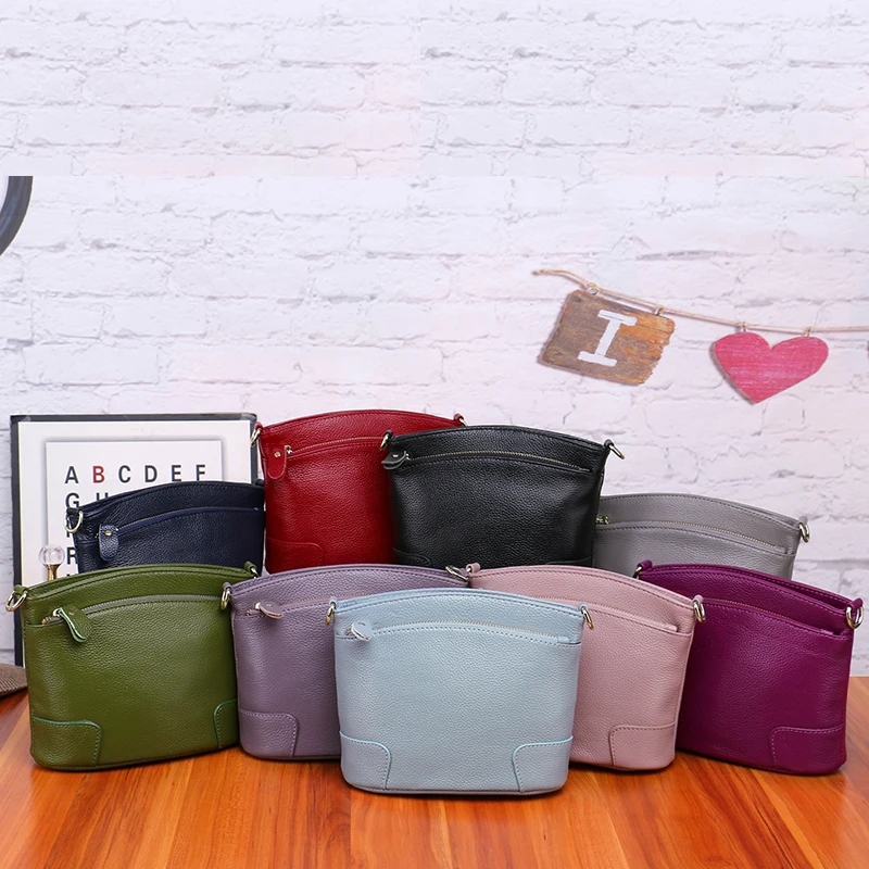 

MJ Women's Mini Leather Bag Female Solid Split Leather Cross Body Shoulder Handbag Small Bucket Messenger Bag for Girls
