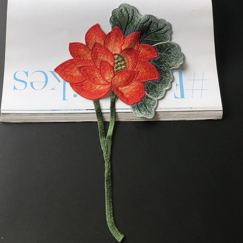 1 шт с вышивкой в виде лотоса наклейки ткани водорастворимый заплата вышивки