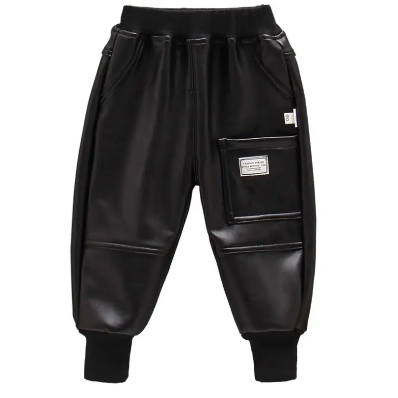 Новые детские зимние повседневные кожаные штаны утепленные теплые для мальчиков