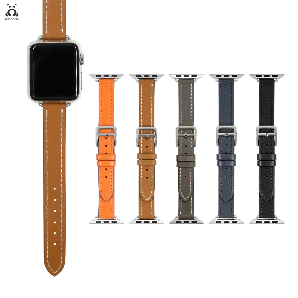 

Ремешок кожаный для Apple Watch series 7 6 SE 5 4 3, ультратонкий модный дизайнерский браслет ручной работы с одной пряжкой, подходит для iWatch 41 45 мм