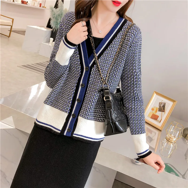 QingWen осенний свободный клетчатый Модный свитер для студентов Корейская версия