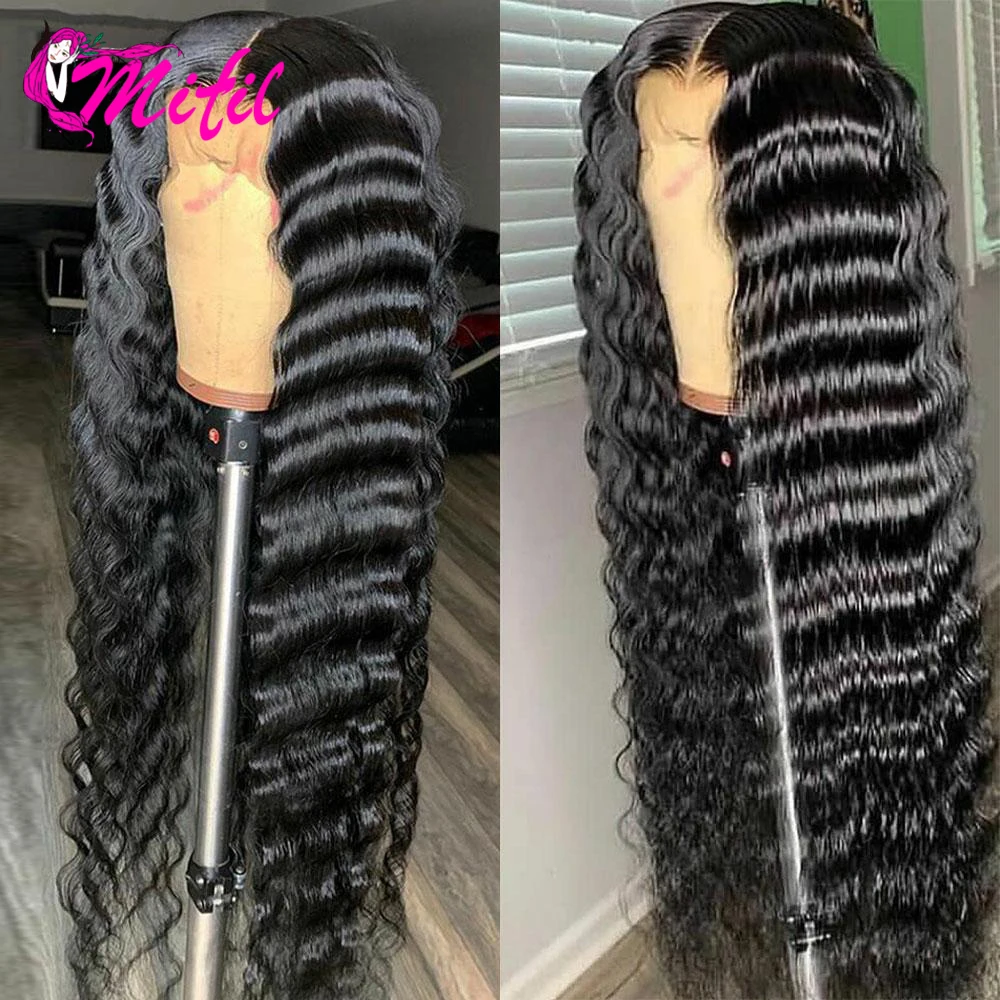

Mifil Deep Wave Wig Remy Human Hair Transparent Lace Wigs Pre Plucked Deep Wave Frontal Wig For Women 4x4 Closure WigS 32 Inch