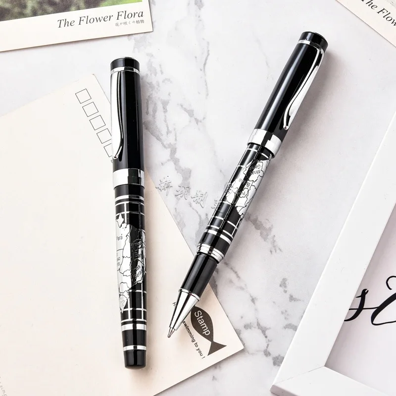 

Fashion Design Full Metal World Map Writing Roller Ballpoint Pen Office Business Men Signature Pen Buy 2 Pens Send Gift