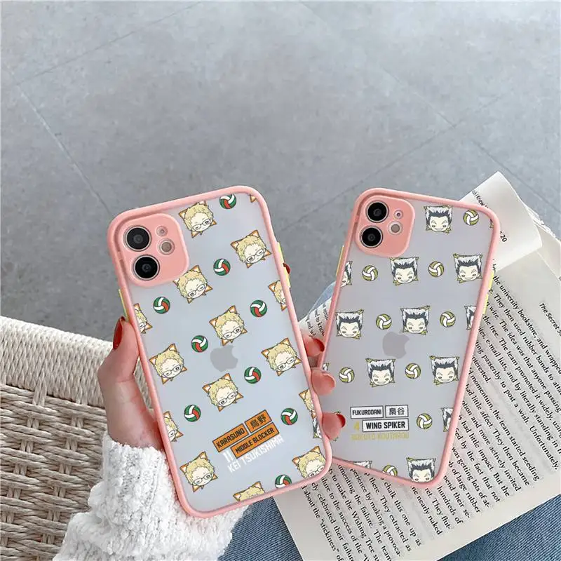 

Haikyuu Phone Case For iPhone 12 11 Mini Pro XR XS Max 7 8 Plus X Matte transparent Pink Cover