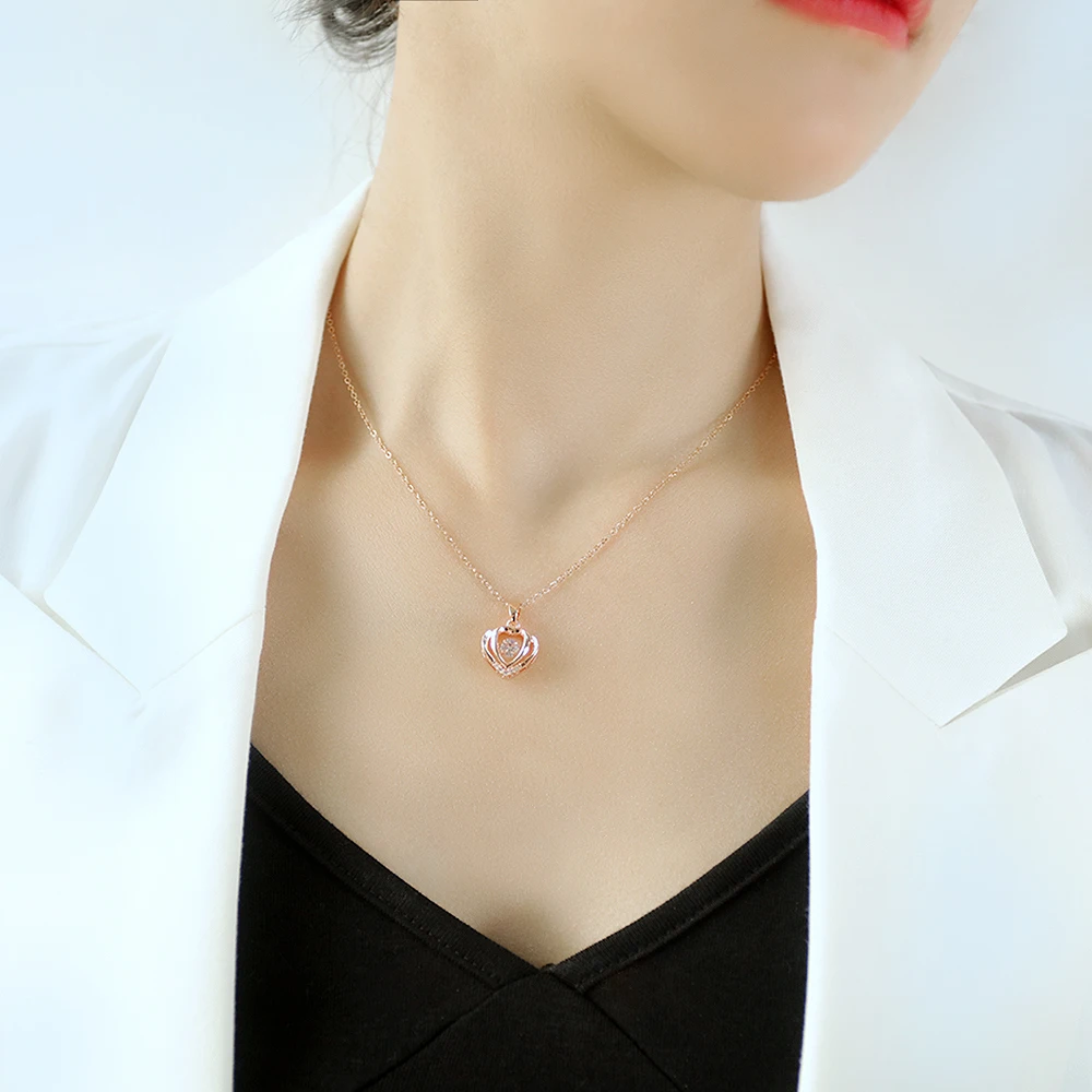 Ожерелье из нержавеющей стали JIALY 316L цепочка с подвеской в виде РОЗОВОГО СЕРДЦА