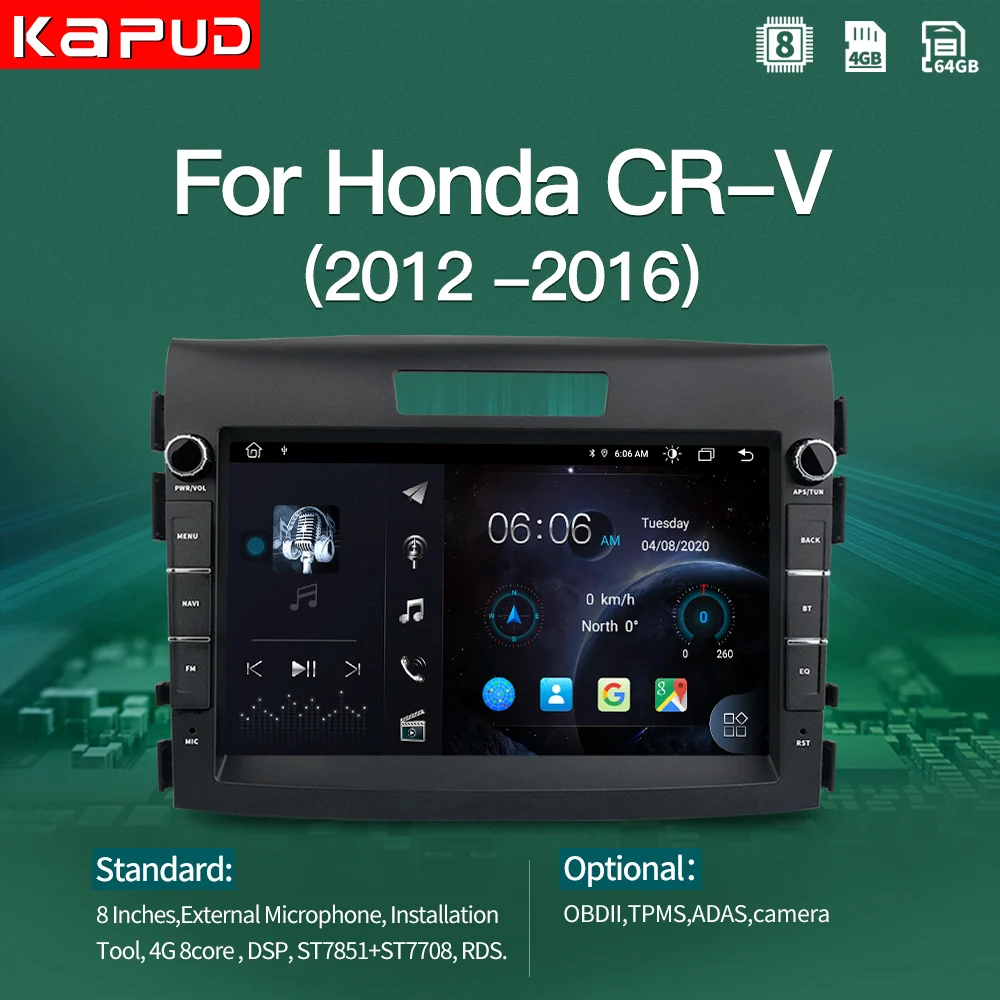 Автомагнитола Kapud для Honda CRV CR V Android10 GPS Мультимедиа Видео автомобильный Радио