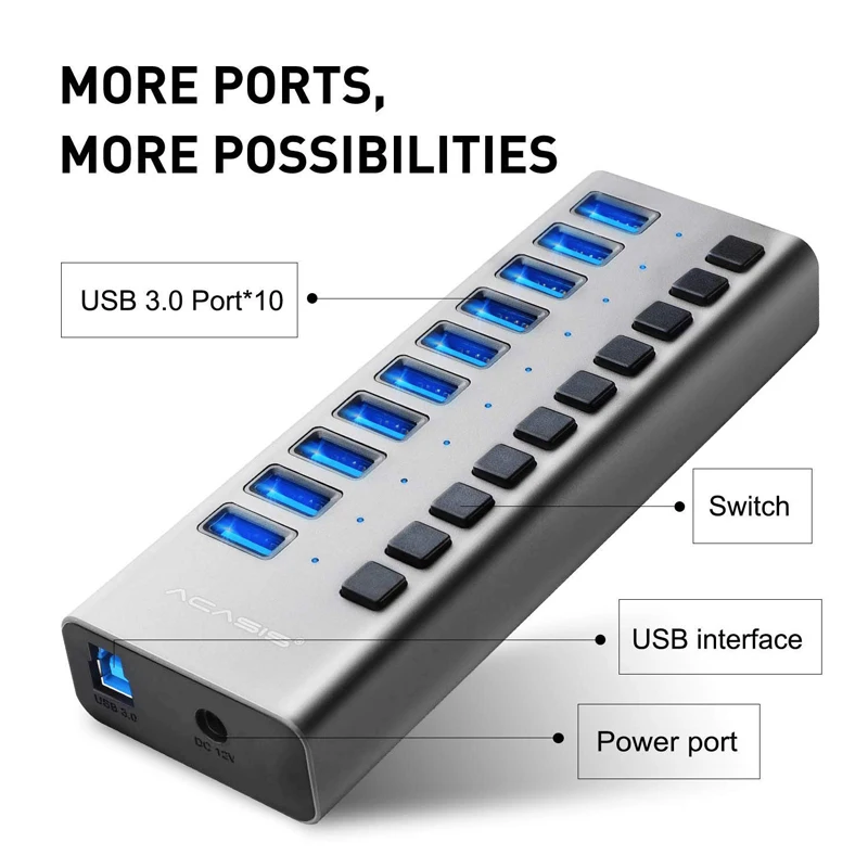 Концентратор Usb 3 0 10 портов разветвитель для ноутбука Macbook ПК быстрой зарядки