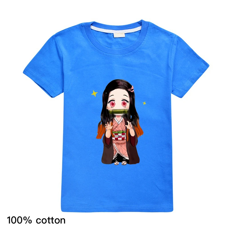 

Japan Style Anime Shirt Kids Cotton Cute Tshirt Demon Slayer Kimetsu No Yaiba Manga Harajuku Birthday Tops for Girls Tees
