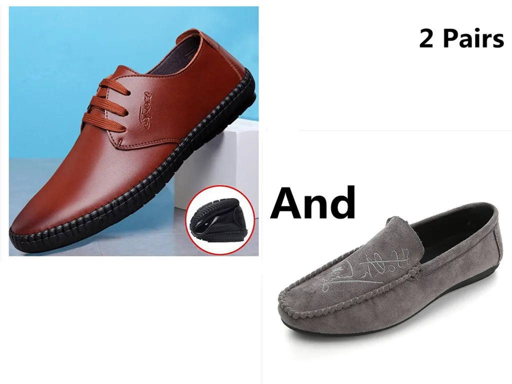style 22 Большие размеры 39-44; мягкие удобные мужские лоферы для отдыха; парусиновая Классическая обувь на плоской подошве для вождения; лаконичные туфли без застежки в стиле ретро; 2 пары - Цвет: style 22