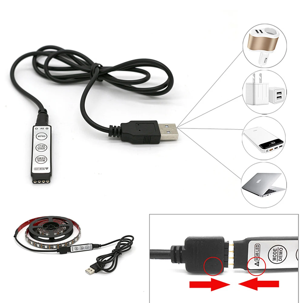 USB Светодиодные ленты лампы SMD5050 DC5V 5 м с выключатель гибкие светодиодные LED