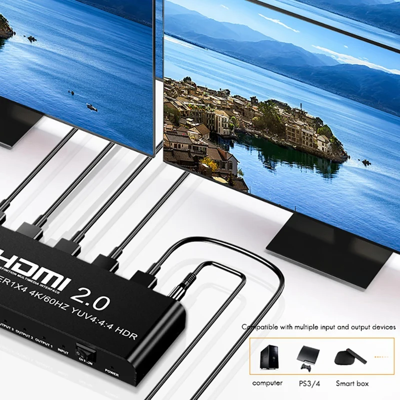 HDMI 2.0 1X4 Splitter HD Video 4K 60HZ For Computer Monitor DVD Player Projector Television(EU Plug) | Электроника