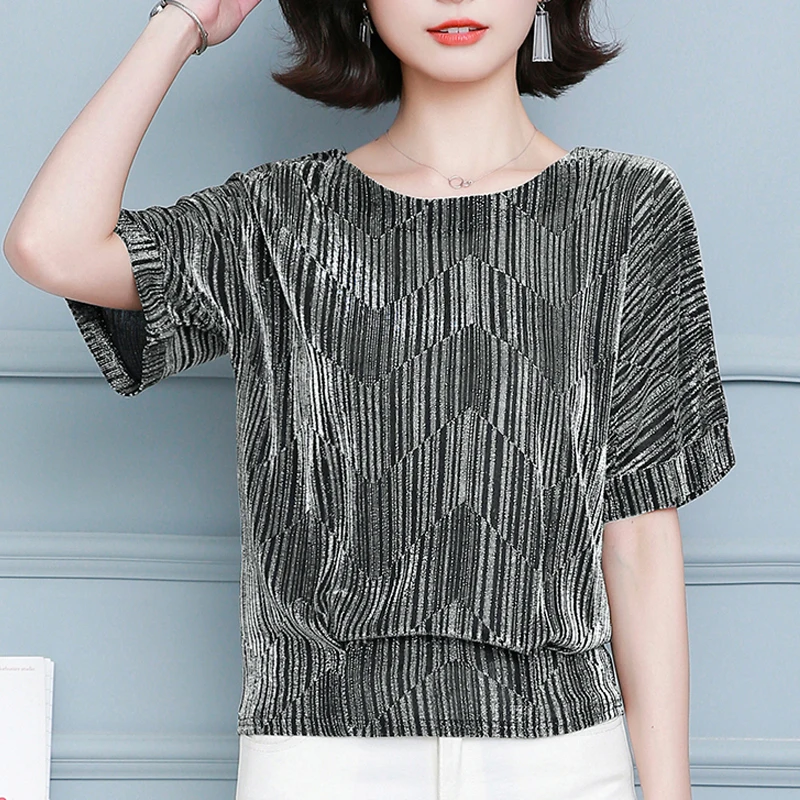 Новая летняя эластичная полосатая рубашка для женщин модная Элегантная блузка с