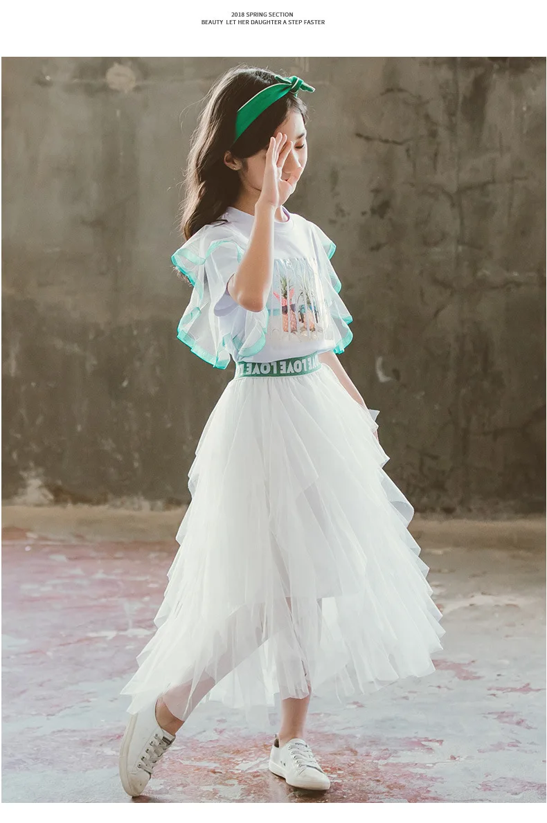 2018 новые летние комплекты одежды для девочек одежда маленьких 6 8 10 12 14 лет белые