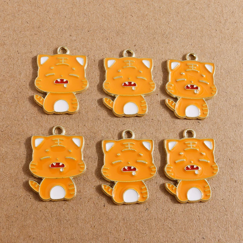 

10pcs 18*24mm Cartoon Enamel Animal Tiger Charms for Jewelry Making Drop Earrings Pendants Necklaces DIY Keychain Accessories