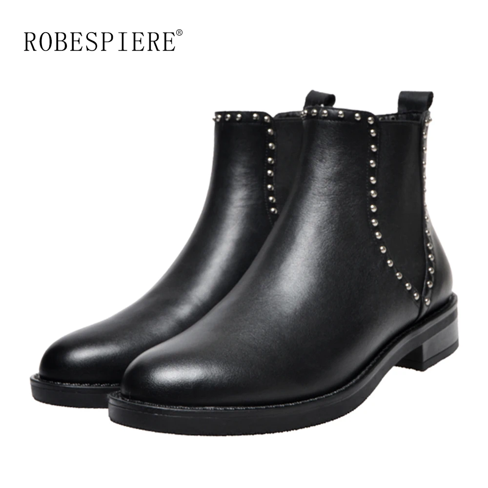 ROBESPIERE/женские ботинки из натуральной кожи зимние теплые Челси Новые ботильоны с