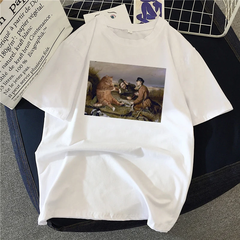 

Oil Painting Cat Graphic T Shirt Women Ullzang Cute Aesthetic Pink T-shirt 90s Funny Cartoon T Shirt Cats Meow Top Tee Female
