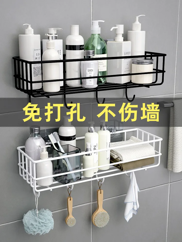 

Wall Mounted Bathroom Shelves Floating Shelf Shower Hanging Basket Shampoo Holder WC Accessories Kitchen Seasoning Storage Rack