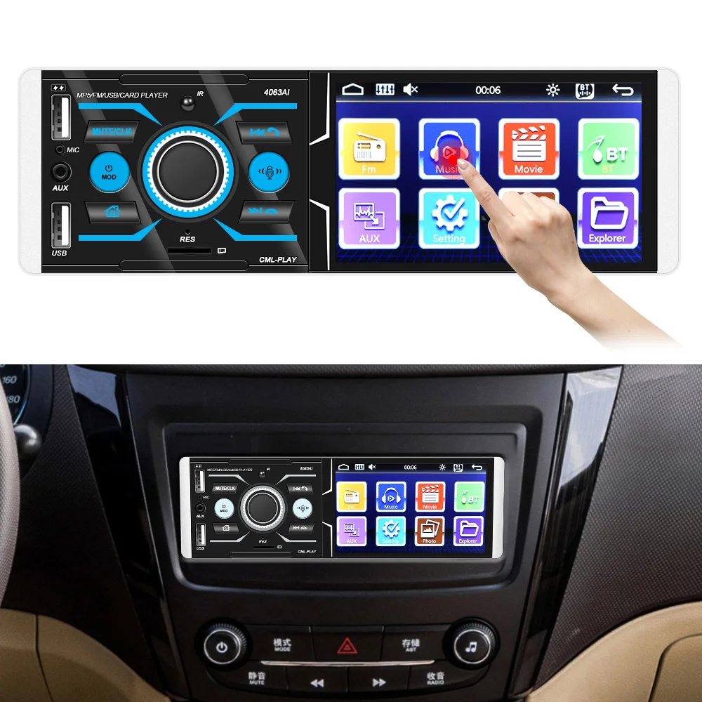 

4.1'' Car Stereo Radio With Touch Screen MP5 Multimedia Player Audio USB Charger Bluetooth 4.2 Voice Control DC 12V Video FM