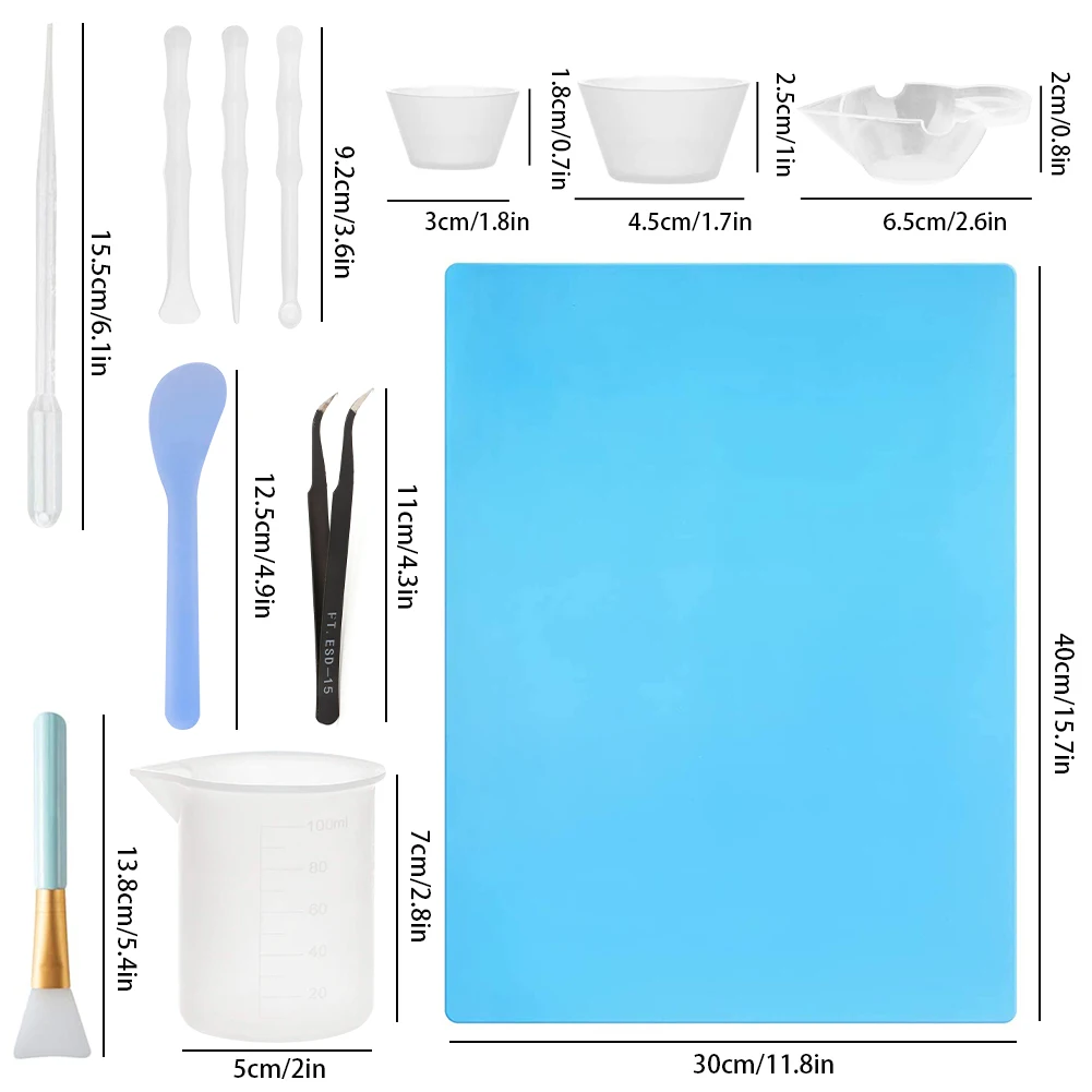 

2021 New Silicone Resin Measuring Cups Tool Kit included Measuring Mixing Cups Silicone Mat Tweezers Spoons DIY Casting Jewelry