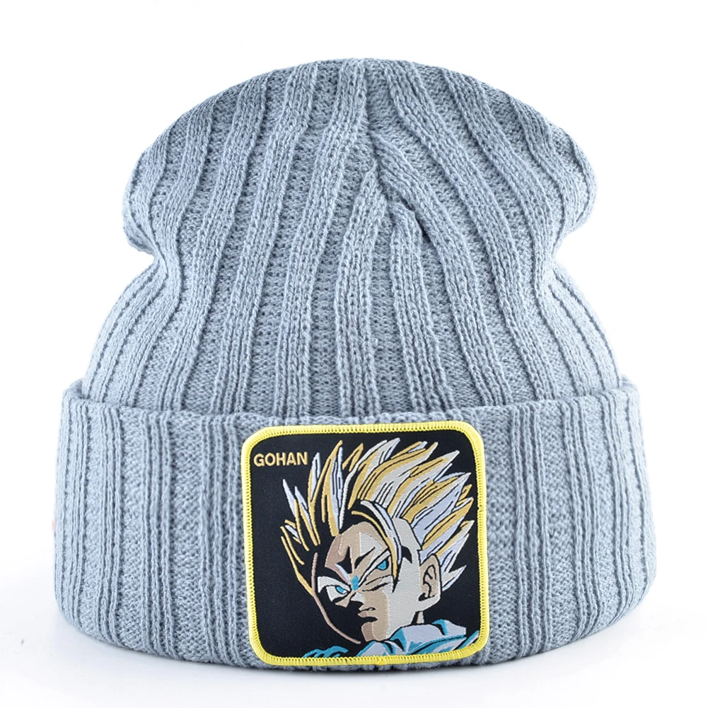 Goku зимние шапки для мужчин вязаная шапка хип-хоп облегающая шапка для женщин дракон вязаная шапочка с помпонами кепка мужская вышивка теплая шапка s