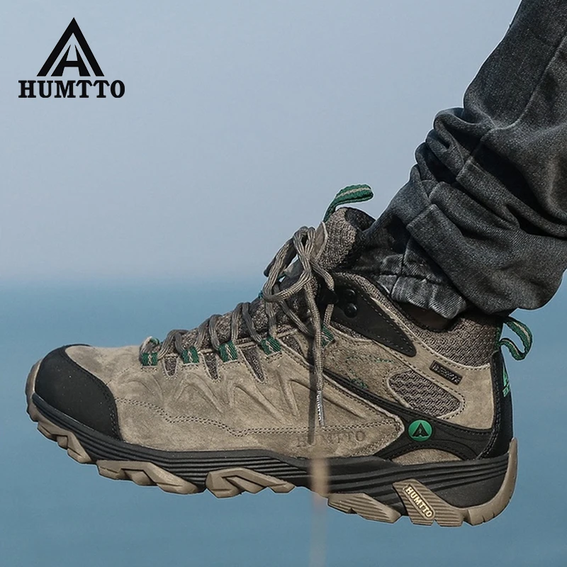 Beli HUMTTO Tahan Air Hiking Sepatu Pria Kulit Asli Trekking Boots Wanita Semata Kaki Berburu Sepatu Gunung Boots Taktis Sepatu