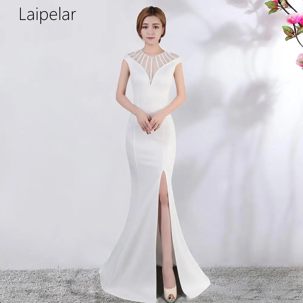 

Laipelar New 2020 Soild Sexy Split Women Party Dresses Formal Gowns V-neck Sleeveless Elegant Robe De Soiree Even-ing Dress