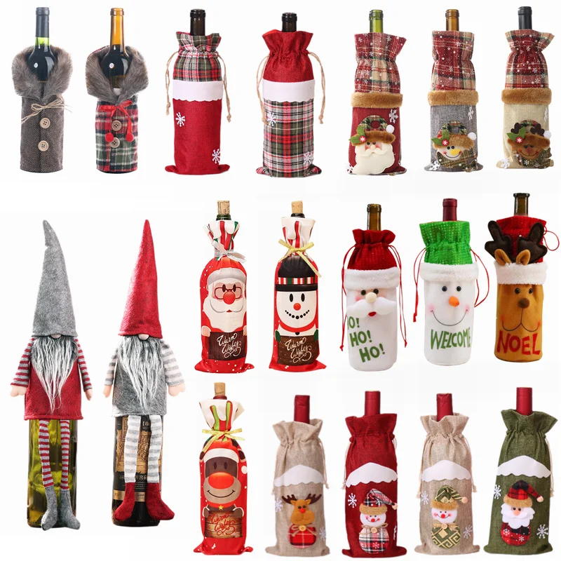 Рождественский чехол для бутылки вина милый с Санта снеговиком и ангелом
