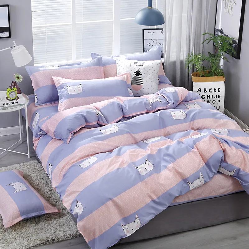 Домашний текстиль постельное белье в полоску милый кот Комплект постельного