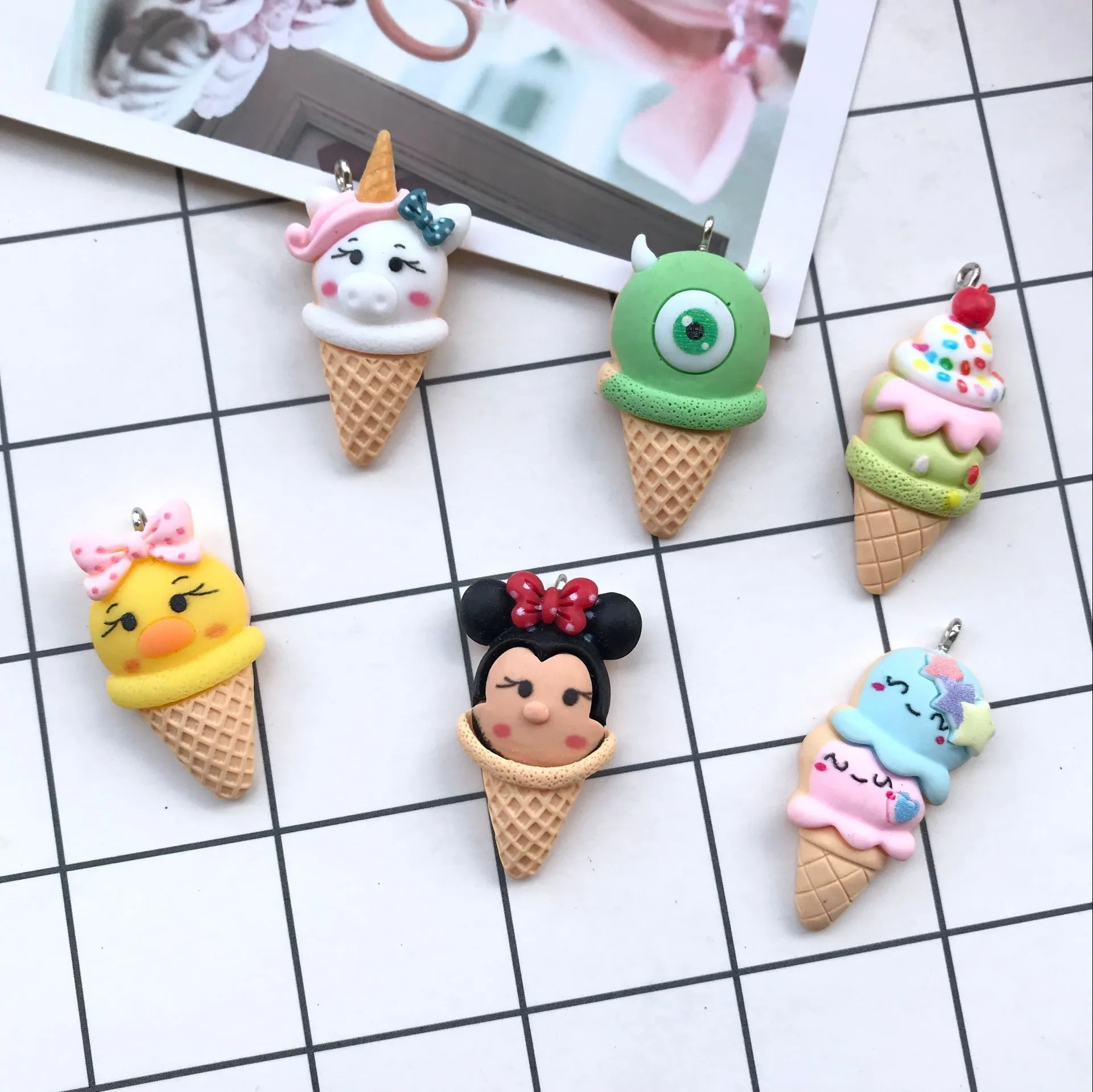 10 шт. kawaii прорезиненный плоский мультфильм мороженное-подвеска diy Серьги Брелоки для ключей для DIY студенческие принадлежности украшения